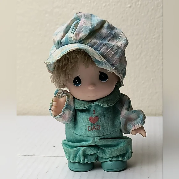 Precious Moments I Love You and Dad Doll Pair in Green Vintage 1988